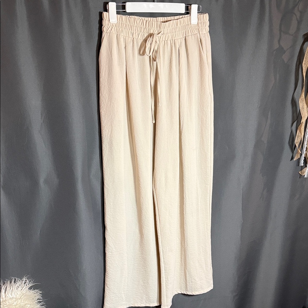 Cream Wide-Leg Pants